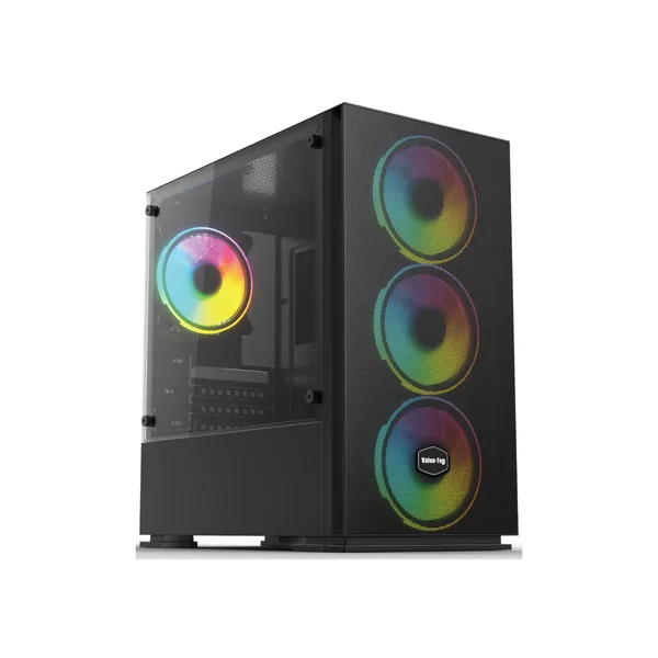 VALUE-TOP VT-B708 MICRO ATX GAMING CASE WITH ONE SIDE TEMPERED GLASS, 4*12CM 3-COLOR STATIC LED FAN, 2*USB2.0 & 1*USB3.0, W/O PSU