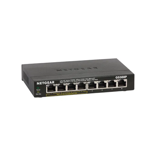 NETGEAR GS308P 8-PORT GIGABIT UNMANAGED DESKTOP SWITCH W/4-PORT PoE