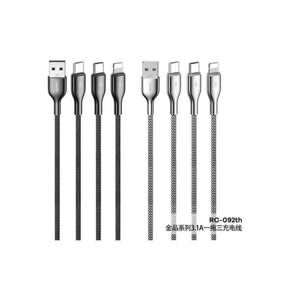 REMAX RC-092th KINGPIN SERIES 3.1A 3-IN-1 (MICRO/LIGHTENING/TYPE-C) DATA CABLE