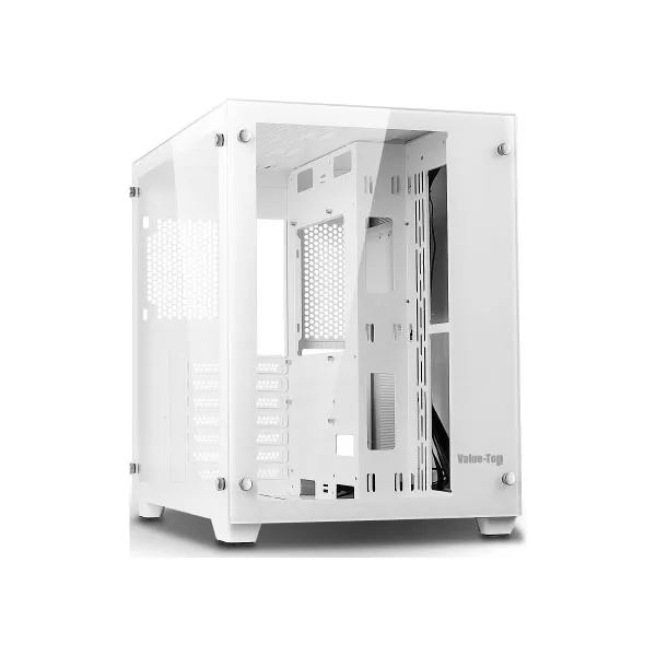 VALUE-TOP VT-V3W FULL WHITE DUAL-CHAMBER ATX GAMING CASING W 1xUSB3.0, 2xUSD2.0, HD AUDIO, FRONT & LEFT SIDE TEMPERED GLASS