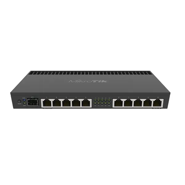 MIKROTIK RB4011iGS+RM ROUTER Powerful 10xGigabit port router with a Quad-core 1.4Ghz CPU, 1GB RAM, SFP+ 10Gbps cage and desktop case with rack ears