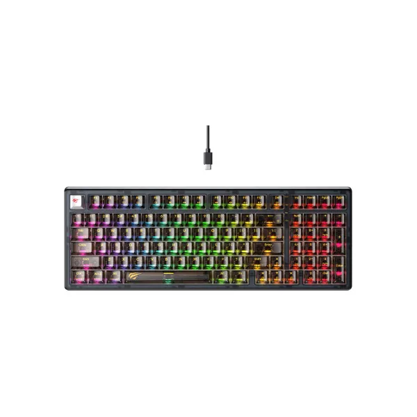 HAVIT KB875L GAMENOTE USB TO TYPE-C RGB BACKLIT CUSTOM LIGHTING MECHANICAL  KEYBOARD WITH TRANSPARENT KEY
