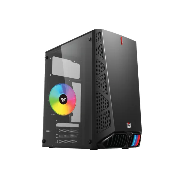 VALUE-TOP MANIA X5 mini MICRO ATX CASE With 1x12cm 3-COLOR STATIC RGB FAN ON REAR, 1xUSB3.0 & 2xUSB2.0, HD AUDIO, LEFT SIDE TEMPERED GLASS, W/O PSU