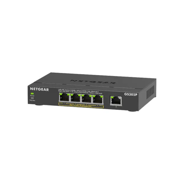 NETGEAR GS305P 5-PORT UNMANAGED ETHERNET SWITCH W/4-PORT PoE