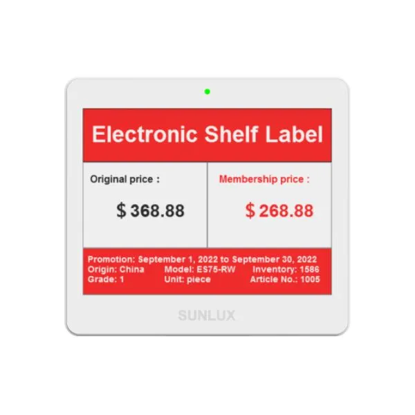 SUNLUX M42-RW 4.2 Inch Electronic Shelf label